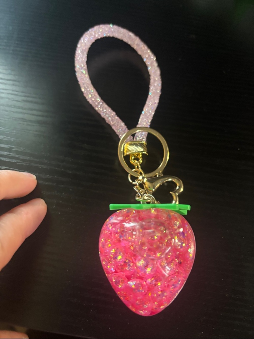 Glitter Pink Strawberry Keychain Wristlet